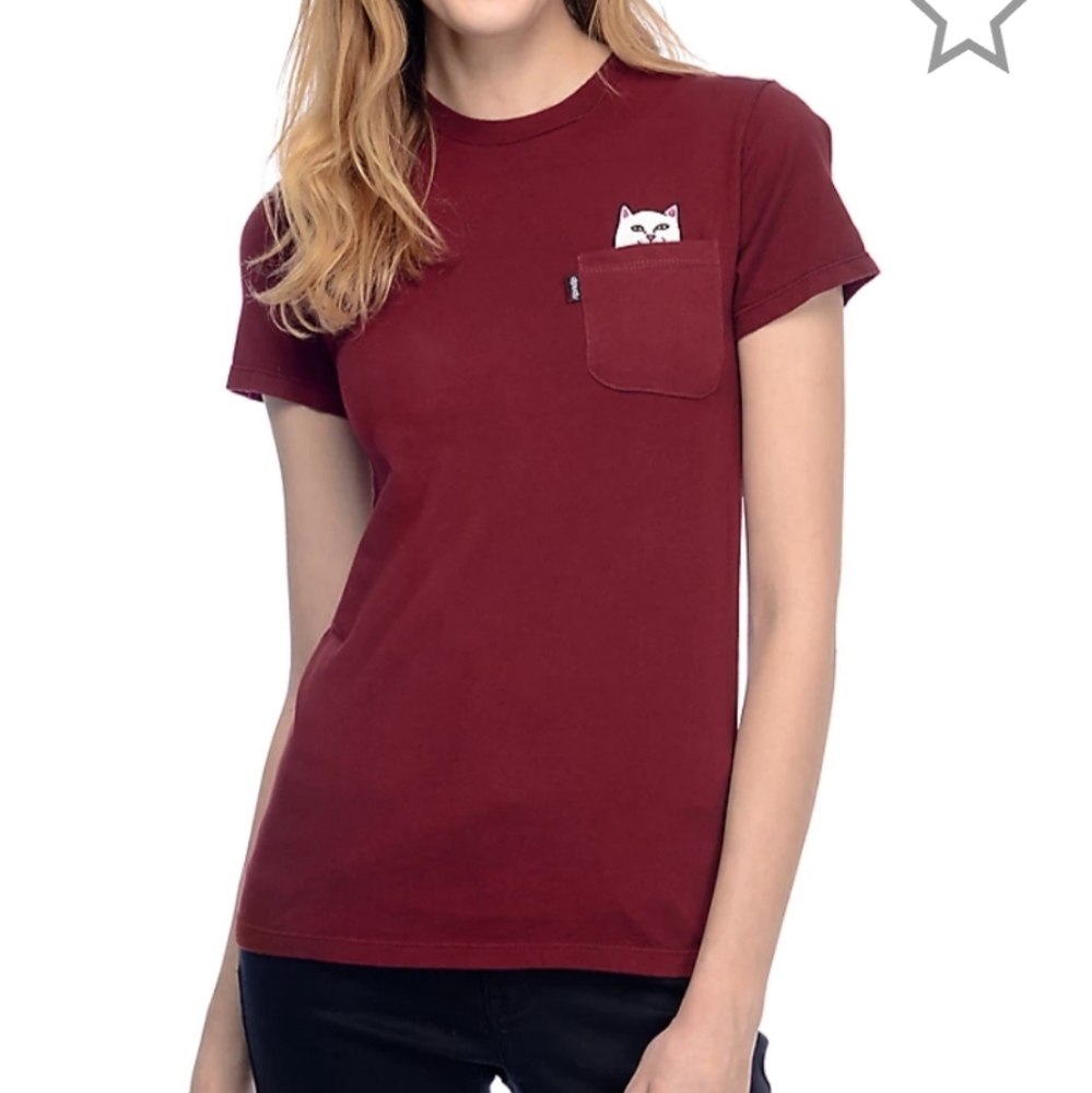 RIPNDIP Lord Nermal Burgundy Pocket T-Shirt Size XL